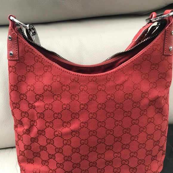 Gucci Vintage Red GG Canvas Ring Handle Shoulder Bag - Picture 3 of 7